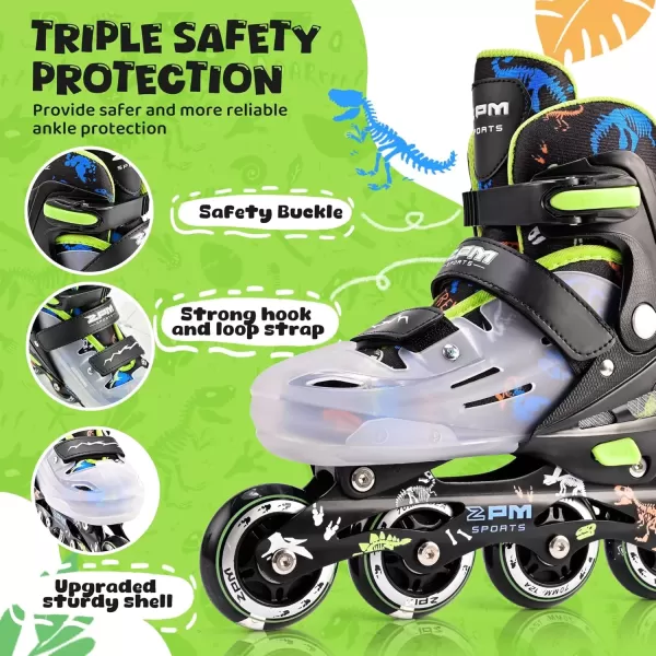 image2PM SPORTS Inline Skates for Girls Boys Kids Age 48 58 612 812 with Light Up Wheels Adjustable Inline Skates for Women Youth Size 11C 1 2 3 4 5 6 7 8Green