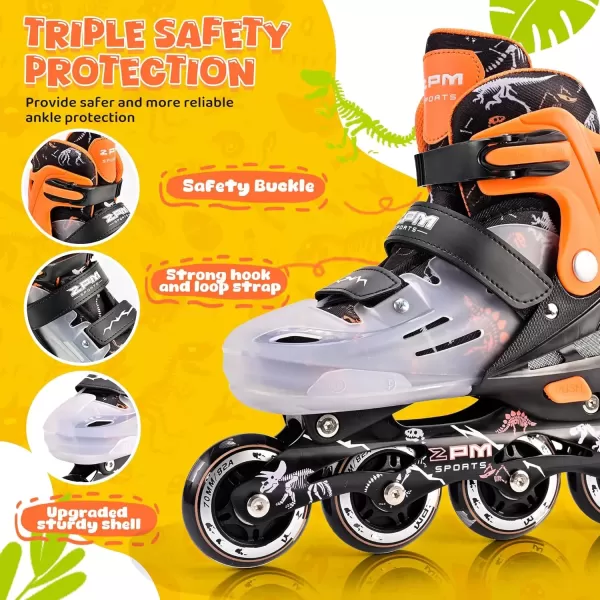 image2PM SPORTS Inline Skates for Girls Boys Kids Age 48 58 612 812 with Light Up Wheels Adjustable Inline Skates for Women Youth Size 11C 1 2 3 4 5 6 7 8Orange