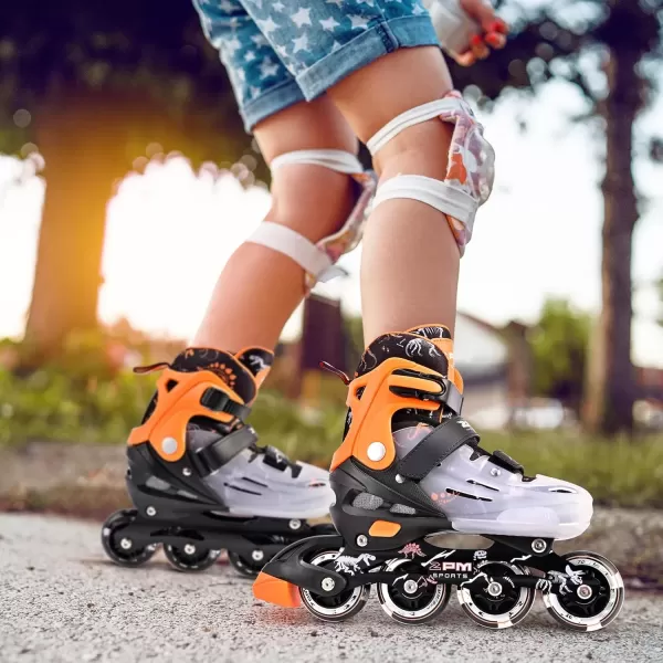 image2PM SPORTS Inline Skates for Girls Boys Kids Age 48 58 612 812 with Light Up Wheels Adjustable Inline Skates for Women Youth Size 11C 1 2 3 4 5 6 7 8Orange