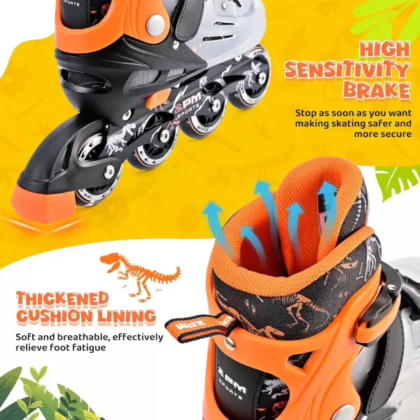 image2PM SPORTS Inline Skates for Girls Boys Kids Age 48 58 612 812 with Light Up Wheels Adjustable Inline Skates for Women Youth Size 11C 1 2 3 4 5 6 7 8Orange