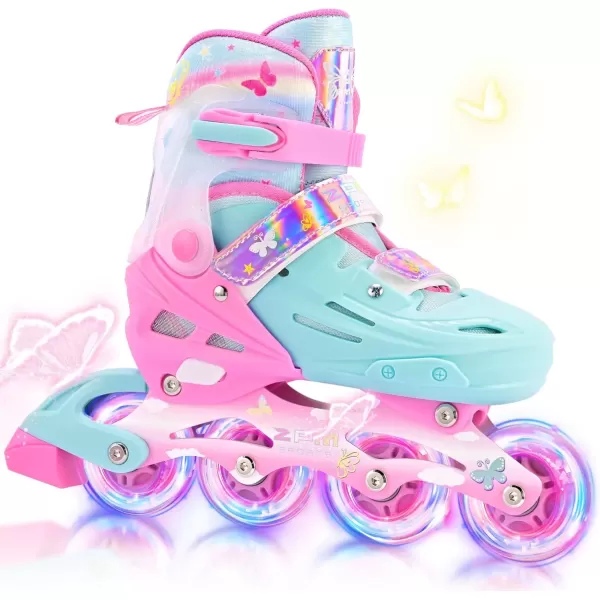 image2PM SPORTS Inline Skates for Girls Boys Kids Age 48 58 612 812 with Light Up Wheels Adjustable Inline Skates for Women Youth Size 11C 1 2 3 4 5 6 7 8Pink Green