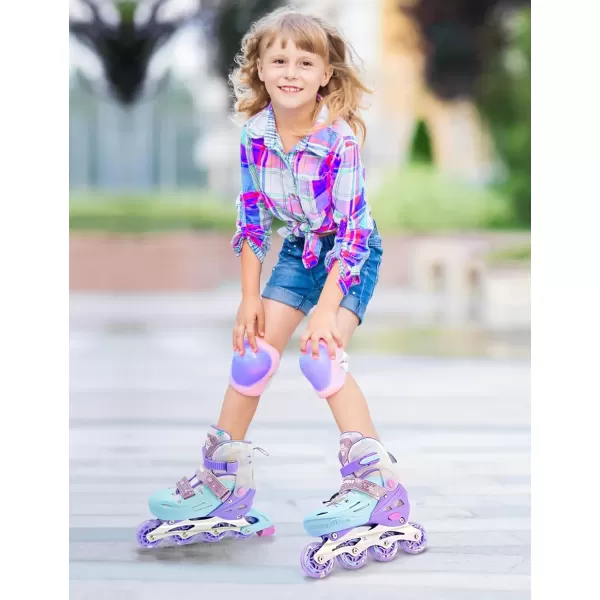 image2PM SPORTS Inline Skates for Girls Boys Kids Age 48 58 612 812 with Light Up Wheels Adjustable Inline Skates for Women Youth Size 11C 1 2 3 4 5 6 7 8Purple Blue