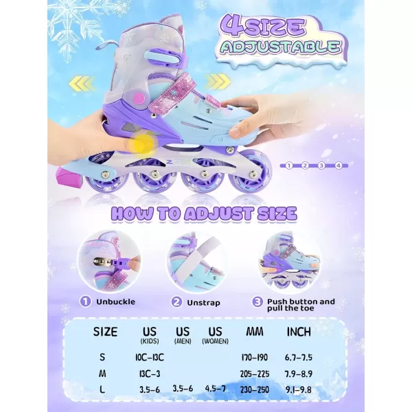 image2PM SPORTS Inline Skates for Girls Boys Kids Age 48 58 612 812 with Light Up Wheels Adjustable Inline Skates for Women Youth Size 11C 1 2 3 4 5 6 7 8Purple Blue