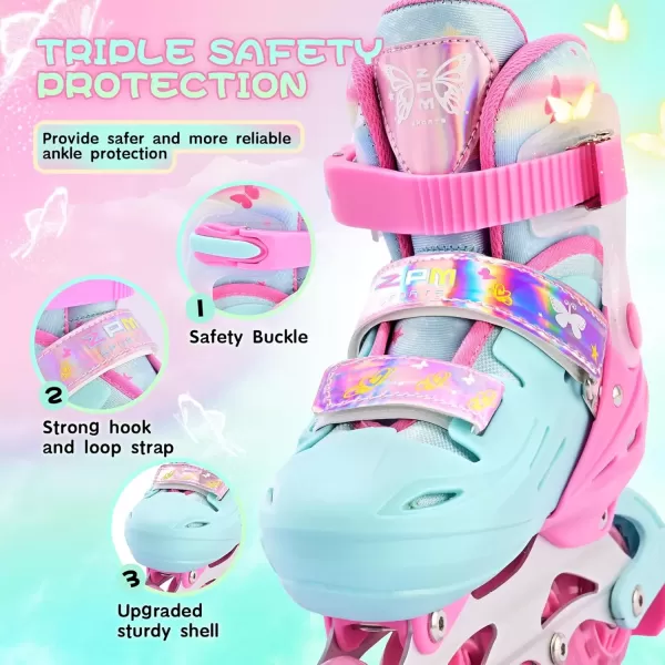 image2PM SPORTS Inline Skates for Girls Boys Kids Age 48 58 612 812 with Light Up Wheels Adjustable Inline Skates for Women Youth Size 11C 1 2 3 4 5 6 7 8Pink Green