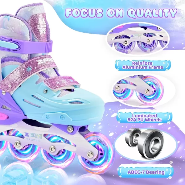 image2PM SPORTS Inline Skates for Girls Boys Kids Age 48 58 612 812 with Light Up Wheels Adjustable Inline Skates for Women Youth Size 11C 1 2 3 4 5 6 7 8Purple Blue