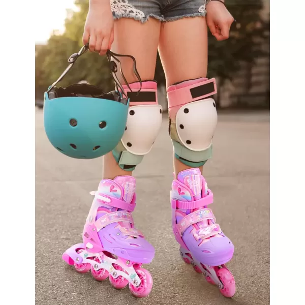 image2PM SPORTS Inline Skates for Girls Boys Kids Age 48 58 612 812 with Light Up Wheels Adjustable Inline Skates for Women Youth Size 11C 1 2 3 4 5 6 7 8Rose Red