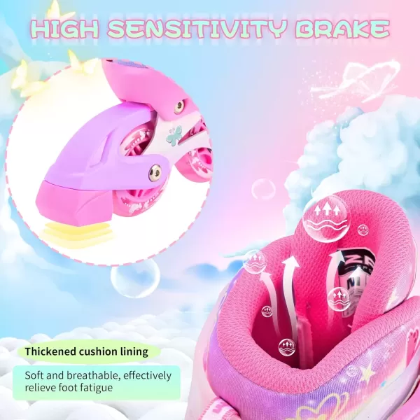 image2PM SPORTS Inline Skates for Girls Boys Kids Age 48 58 612 812 with Light Up Wheels Adjustable Inline Skates for Women Youth Size 11C 1 2 3 4 5 6 7 8Rose Red