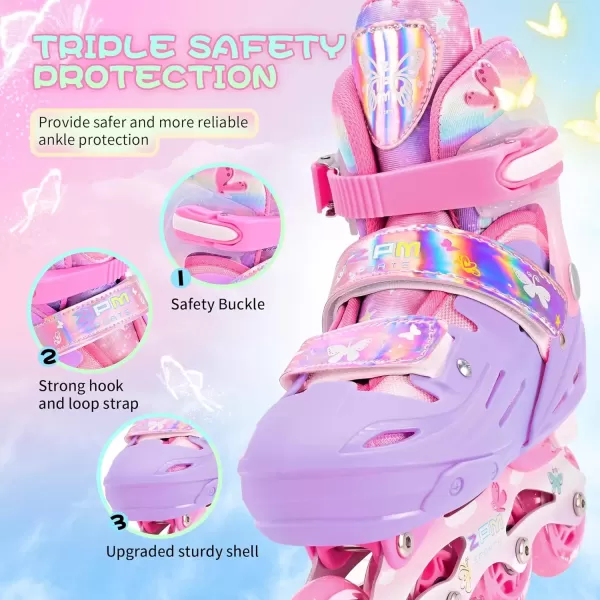 image2PM SPORTS Inline Skates for Girls Boys Kids Age 48 58 612 812 with Light Up Wheels Adjustable Inline Skates for Women Youth Size 11C 1 2 3 4 5 6 7 8Rose Red