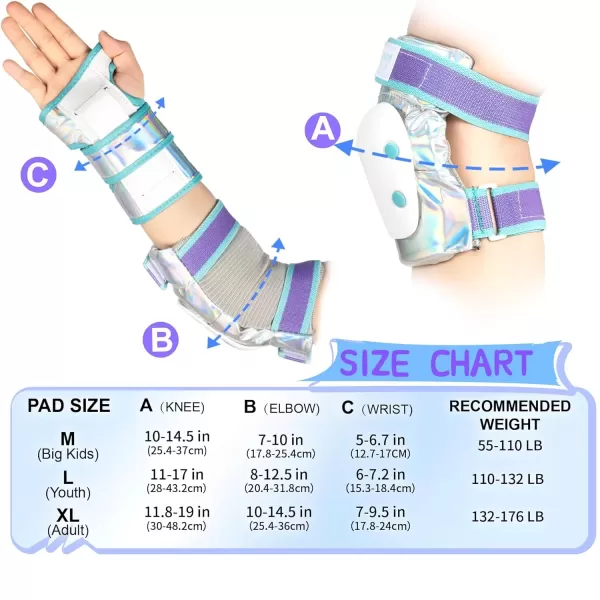 image2PM SPORTS Knee Pads for Women Wrist Guards Knee and Elbow Pads Set with Drawstring Bag Protective Gear Set for Girls Kids Roller Skating Skateboard  Pink ampamp White MediumBlue  Purple