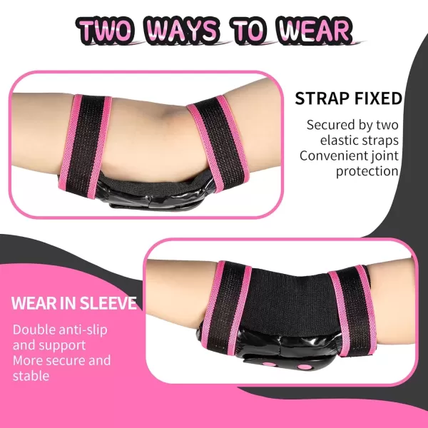 image2PM SPORTS Knee Pads for Women Wrist Guards Knee and Elbow Pads Set with Drawstring Bag Protective Gear Set for Girls Kids Roller Skating Skateboard  Pink ampamp White MediumPink  Black