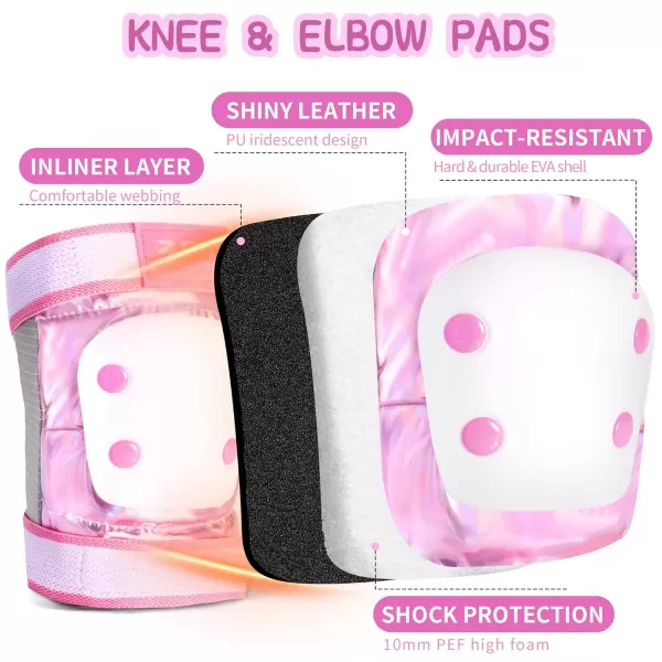 image2PM SPORTS Knee Pads for Women Wrist Guards Knee and Elbow Pads Set with Drawstring Bag Protective Gear Set for Girls Kids Roller Skating Skateboard  Pink ampamp White MediumPink  White