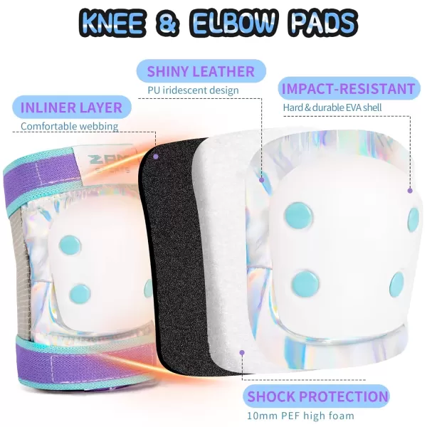 image2PM SPORTS Knee Pads for Women Wrist Guards Knee and Elbow Pads Set with Drawstring Bag Protective Gear Set for Girls Kids Roller Skating Skateboard  Pink ampamp White MediumBlue  Purple