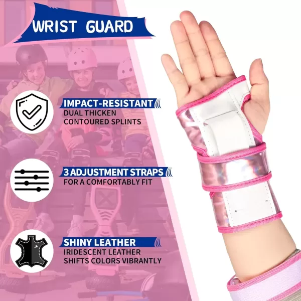 image2PM SPORTS Knee Pads for Women Wrist Guards Knee and Elbow Pads Set with Drawstring Bag Protective Gear Set for Girls Kids Roller Skating Skateboard  Pink ampamp White MediumPink  White