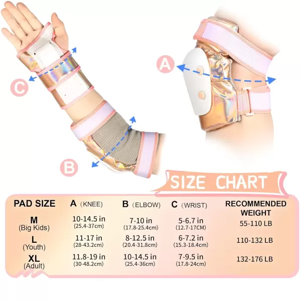 image2PM SPORTS Knee Pads for Women Wrist Guards Knee and Elbow Pads Set with Drawstring Bag Protective Gear Set for Girls Kids Roller Skating Skateboard  Pink ampamp White MediumGold