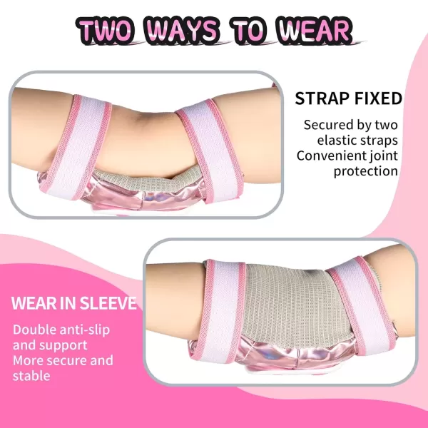 image2PM SPORTS Knee Pads for Women Wrist Guards Knee and Elbow Pads Set with Drawstring Bag Protective Gear Set for Girls Kids Roller Skating Skateboard  Pink ampamp White MediumPink  White