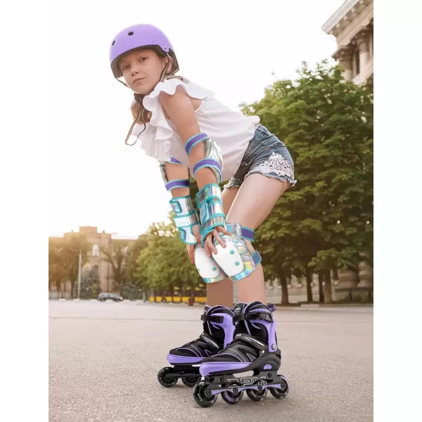 image2PM SPORTS Knee Pads for Women Wrist Guards Knee and Elbow Pads Set with Drawstring Bag Protective Gear Set for Girls Kids Roller Skating Skateboard  Pink ampamp White MediumBlue  Purple