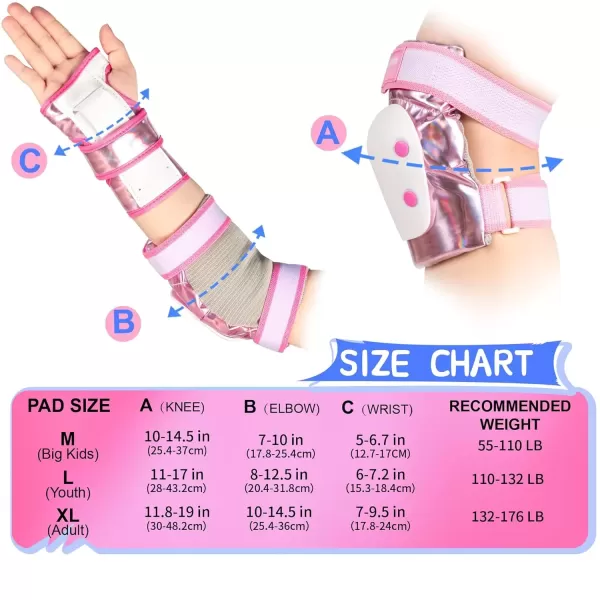 image2PM SPORTS Knee Pads for Women Wrist Guards Knee and Elbow Pads Set with Drawstring Bag Protective Gear Set for Girls Kids Roller Skating Skateboard  Pink ampamp White MediumPink  White
