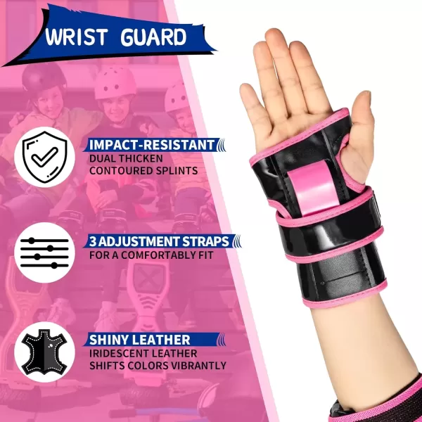 image2PM SPORTS Knee Pads for Women Wrist Guards Knee and Elbow Pads Set with Drawstring Bag Protective Gear Set for Girls Kids Roller Skating Skateboard  Pink ampamp White MediumPink  Black