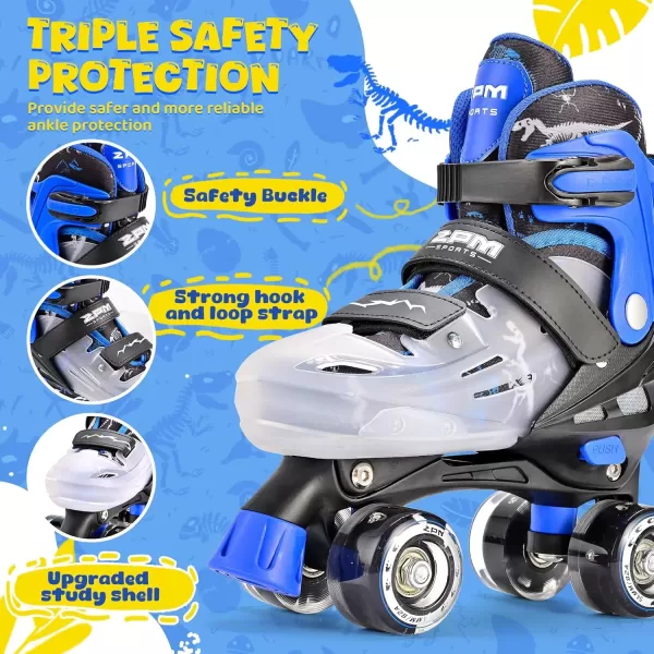 image2PM SPORTS Roller Skates for Girls Boys Kids Age 46 58 612 812 with Light Up Wheels Adjustable Youth Rollerskates Size 10C 11C 12C 13C 1 2 3 4 5 6Blue