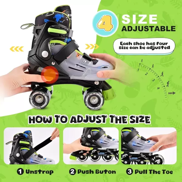 image2PM SPORTS Roller Skates for Girls Boys Kids Age 46 58 612 812 with Light Up Wheels Adjustable Youth Rollerskates Size 10C 11C 12C 13C 1 2 3 4 5 6Green