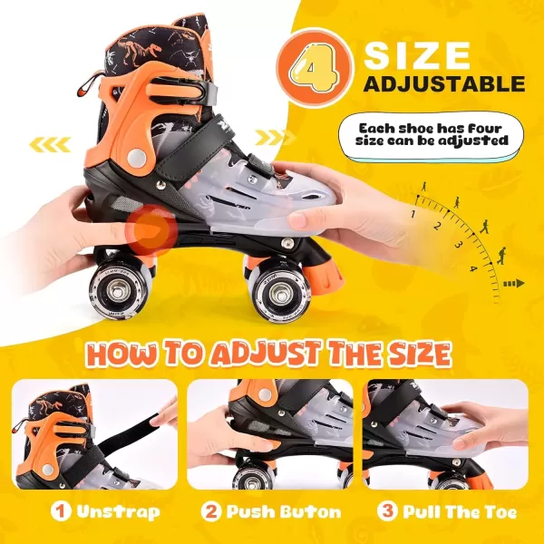 image2PM SPORTS Roller Skates for Girls Boys Kids Age 46 58 612 812 with Light Up Wheels Adjustable Youth Rollerskates Size 10C 11C 12C 13C 1 2 3 4 5 6Orange