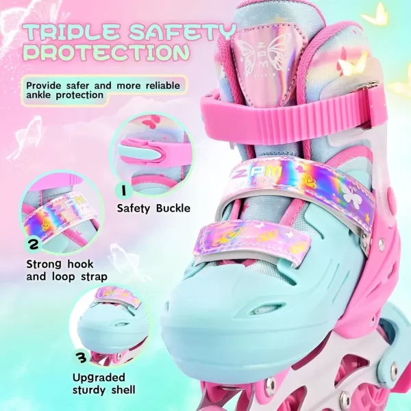 image2PM SPORTS Roller Skates for Girls Boys Kids Age 46 58 612 812 with Light Up Wheels Adjustable Youth Rollerskates Size 10C 11C 12C 13C 1 2 3 4 5 6Pink Green