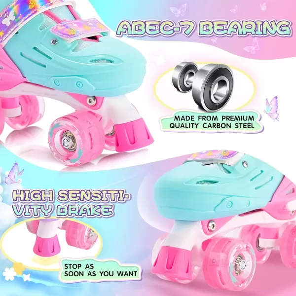 image2PM SPORTS Roller Skates for Girls Boys Kids Age 46 58 612 812 with Light Up Wheels Adjustable Youth Rollerskates Size 10C 11C 12C 13C 1 2 3 4 5 6Pink Green