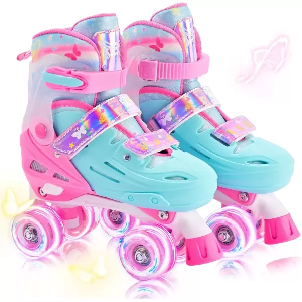 image2PM SPORTS Roller Skates for Girls Boys Kids Age 46 58 612 812 with Light Up Wheels Adjustable Youth Rollerskates Size 10C 11C 12C 13C 1 2 3 4 5 6Pink Green