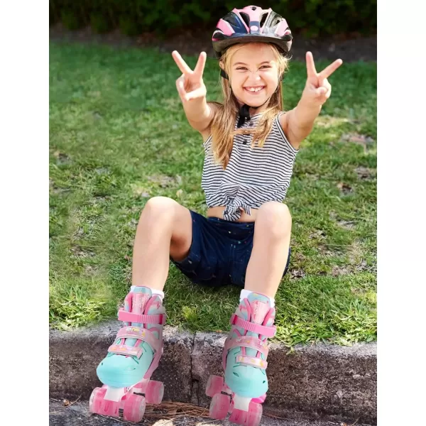 image2PM SPORTS Roller Skates for Girls Boys Kids Age 46 58 612 812 with Light Up Wheels Adjustable Youth Rollerskates Size 10C 11C 12C 13C 1 2 3 4 5 6Pink Green