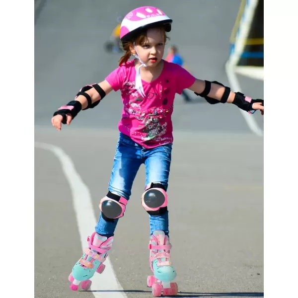 image2PM SPORTS Roller Skates for Girls Boys Kids Age 46 58 612 812 with Light Up Wheels Adjustable Youth Rollerskates Size 10C 11C 12C 13C 1 2 3 4 5 6Pink Green