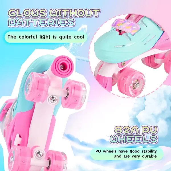 image2PM SPORTS Roller Skates for Girls Boys Kids Age 46 58 612 812 with Light Up Wheels Adjustable Youth Rollerskates Size 10C 11C 12C 13C 1 2 3 4 5 6Pink Green