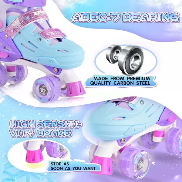 image2PM SPORTS Roller Skates for Girls Boys Kids Age 46 58 612 812 with Light Up Wheels Adjustable Youth Rollerskates Size 10C 11C 12C 13C 1 2 3 4 5 6Purple Blue