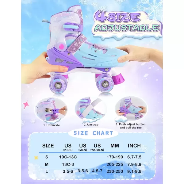 image2PM SPORTS Roller Skates for Girls Boys Kids Age 46 58 612 812 with Light Up Wheels Adjustable Youth Rollerskates Size 10C 11C 12C 13C 1 2 3 4 5 6Purple Blue