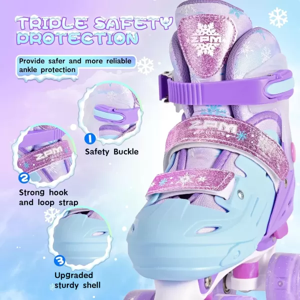 image2PM SPORTS Roller Skates for Girls Boys Kids Age 46 58 612 812 with Light Up Wheels Adjustable Youth Rollerskates Size 10C 11C 12C 13C 1 2 3 4 5 6Purple Blue
