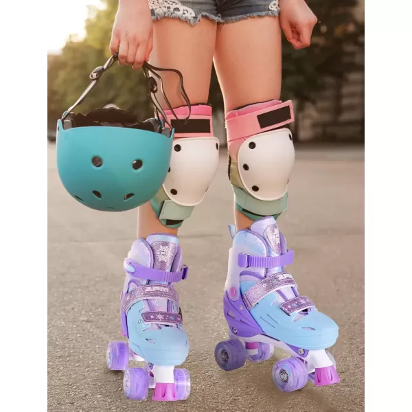 image2PM SPORTS Roller Skates for Girls Boys Kids Age 46 58 612 812 with Light Up Wheels Adjustable Youth Rollerskates Size 10C 11C 12C 13C 1 2 3 4 5 6Purple Blue