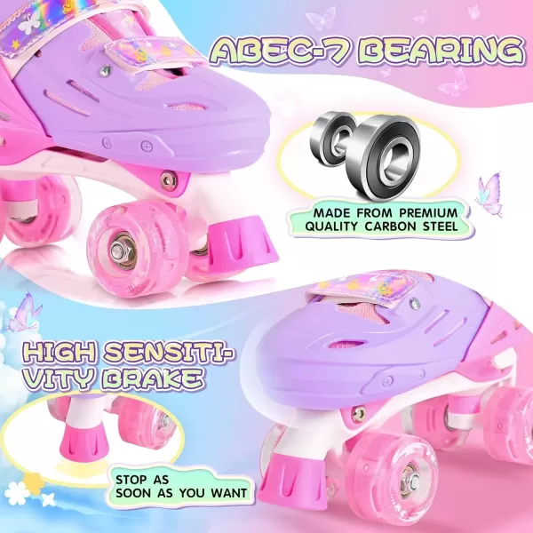 image2PM SPORTS Roller Skates for Girls Boys Kids Age 46 58 612 812 with Light Up Wheels Adjustable Youth Rollerskates Size 10C 11C 12C 13C 1 2 3 4 5 6Rose Red