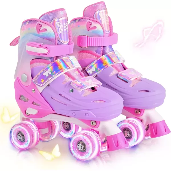 image2PM SPORTS Roller Skates for Girls Boys Kids Age 46 58 612 812 with Light Up Wheels Adjustable Youth Rollerskates Size 10C 11C 12C 13C 1 2 3 4 5 6Rose Red