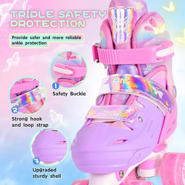 image2PM SPORTS Roller Skates for Girls Boys Kids Age 46 58 612 812 with Light Up Wheels Adjustable Youth Rollerskates Size 10C 11C 12C 13C 1 2 3 4 5 6Rose Red
