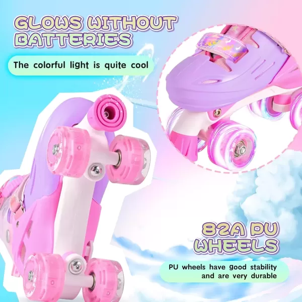 image2PM SPORTS Roller Skates for Girls Boys Kids Age 46 58 612 812 with Light Up Wheels Adjustable Youth Rollerskates Size 10C 11C 12C 13C 1 2 3 4 5 6Rose Red