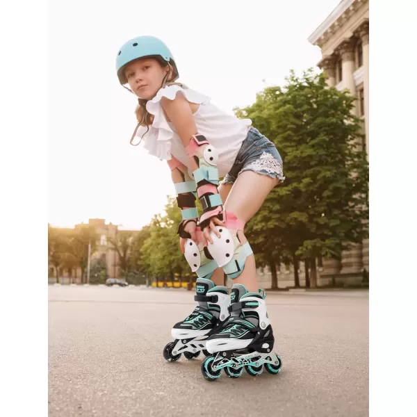 image2PM SPORTS Cytia Pink Girls Adjustable Illuminating Inline Skates with Light up Wheels Fun Flashing Beginner Roller Skates for KidsMint