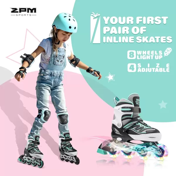 image2PM SPORTS Cytia Pink Girls Adjustable Illuminating Inline Skates with Light up Wheels Fun Flashing Beginner Roller Skates for KidsMint