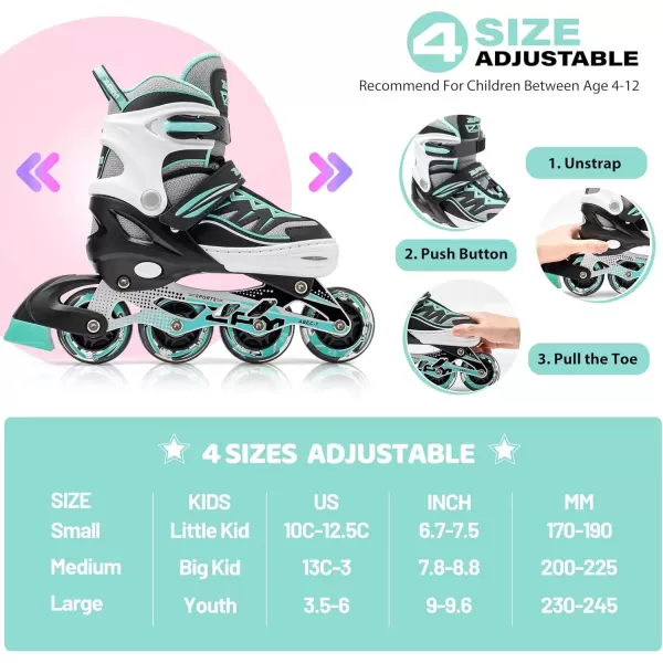 image2PM SPORTS Cytia Pink Girls Adjustable Illuminating Inline Skates with Light up Wheels Fun Flashing Beginner Roller Skates for KidsMint