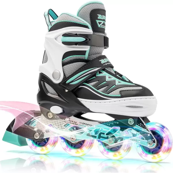 image2PM SPORTS Cytia Pink Girls Adjustable Illuminating Inline Skates with Light up Wheels Fun Flashing Beginner Roller Skates for KidsMint