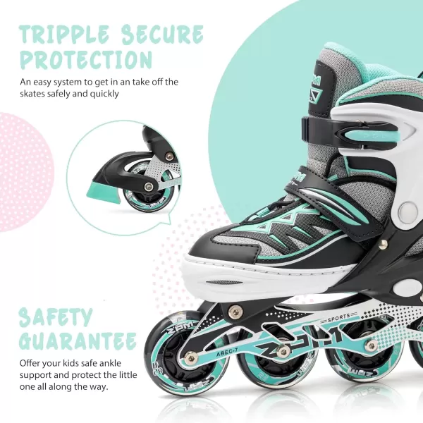 image2PM SPORTS Cytia Pink Girls Adjustable Illuminating Inline Skates with Light up Wheels Fun Flashing Beginner Roller Skates for KidsMint