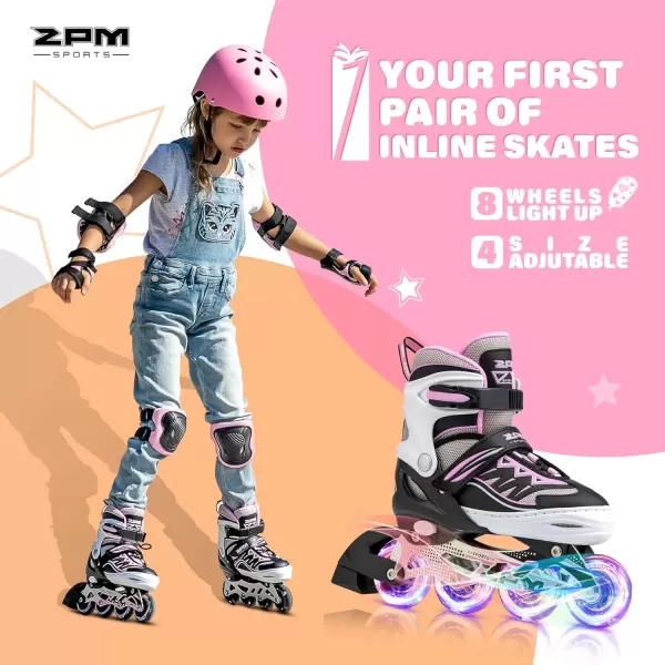 image2PM SPORTS Cytia Pink Girls Adjustable Illuminating Inline Skates with Light up Wheels Fun Flashing Beginner Roller Skates for KidsPink