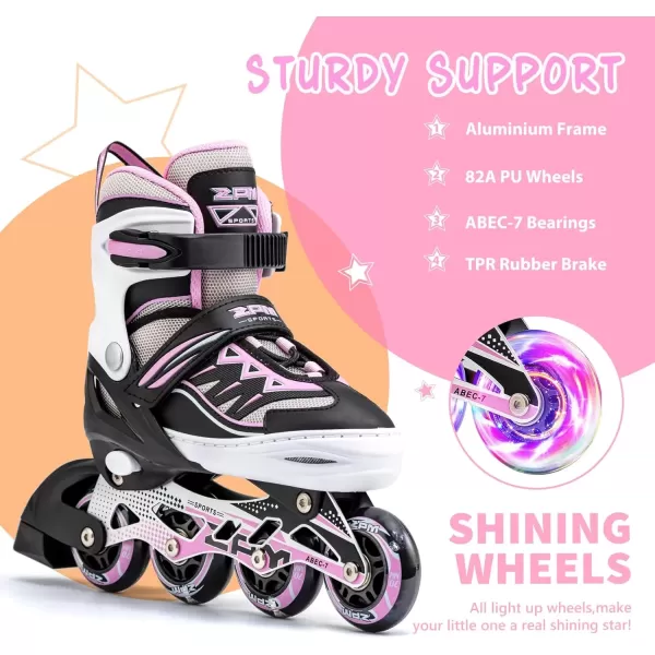 image2PM SPORTS Cytia Pink Girls Adjustable Illuminating Inline Skates with Light up Wheels Fun Flashing Beginner Roller Skates for KidsPink