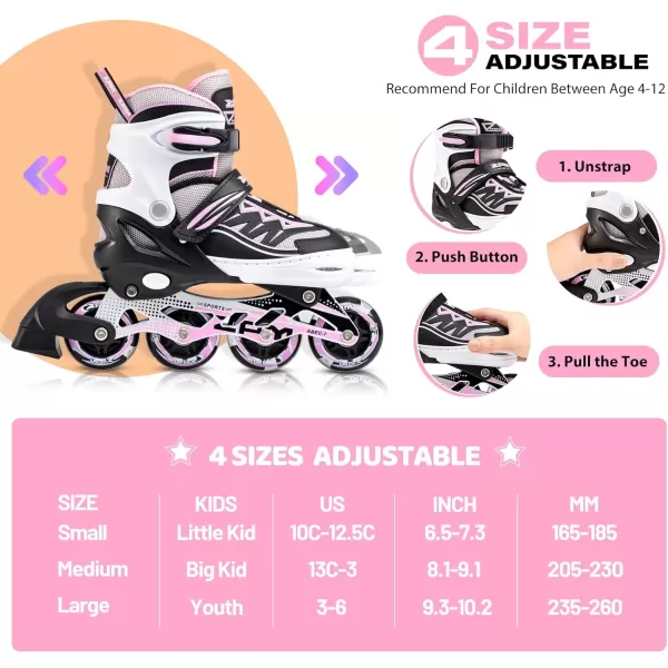 image2PM SPORTS Cytia Pink Girls Adjustable Illuminating Inline Skates with Light up Wheels Fun Flashing Beginner Roller Skates for KidsPink