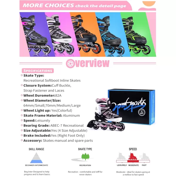 image2PM SPORTS Cytia Pink Girls Adjustable Illuminating Inline Skates with Light up Wheels Fun Flashing Beginner Roller Skates for KidsPink