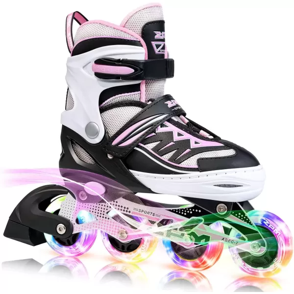 image2PM SPORTS Cytia Pink Girls Adjustable Illuminating Inline Skates with Light up Wheels Fun Flashing Beginner Roller Skates for KidsPink