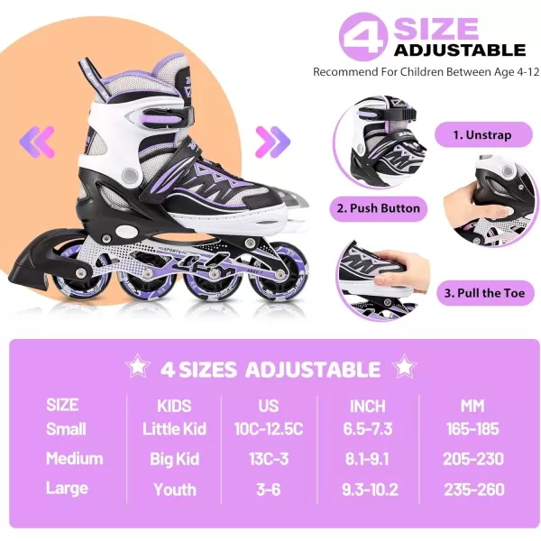 image2PM SPORTS Cytia Pink Girls Adjustable Illuminating Inline Skates with Light up Wheels Fun Flashing Beginner Roller Skates for KidsPurple
